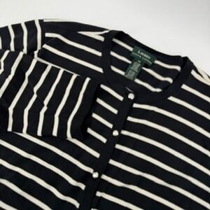 Lauren Ralph Lauren Striped Cardigan Sweater 3X Black White Silk Blend